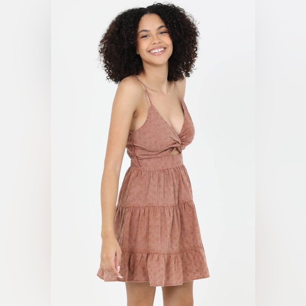 Angie Open Tie Front Sleeveless Floral Eyelet Cotton Dress size 2X Mauve
